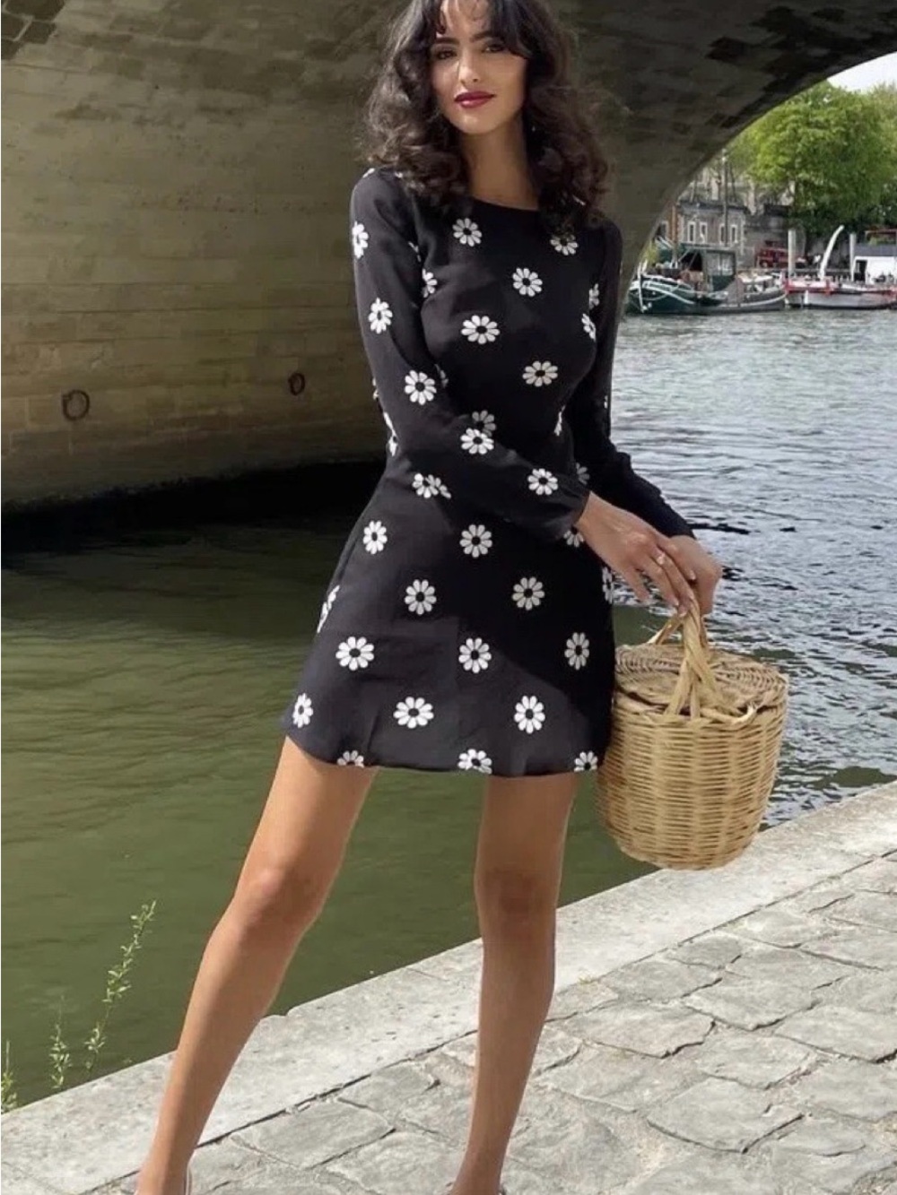 Realisation Par The Cosmia Black Floral Long-Sleeve Mini Dress